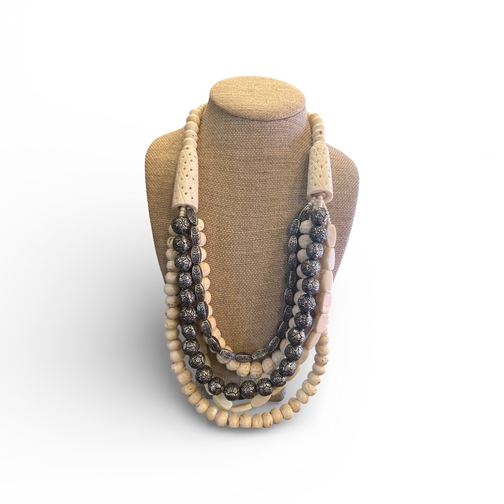 Chico’s Carved Multi-Strand Beaded Necklace